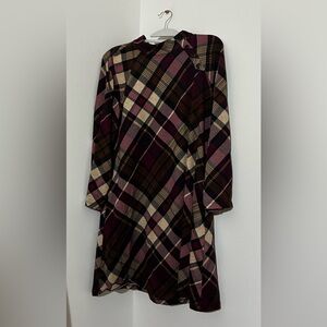 Jessica Howard Long Sleeve Plaid Dress - Black, Cream, Brown